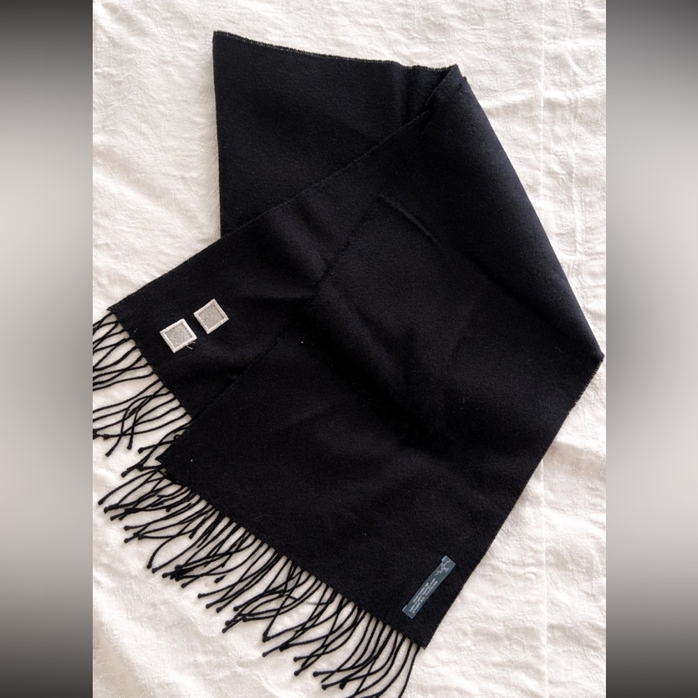 Alpaca Blend Black Fringe Scarf Made in Peru Soft Luxury Minimalist